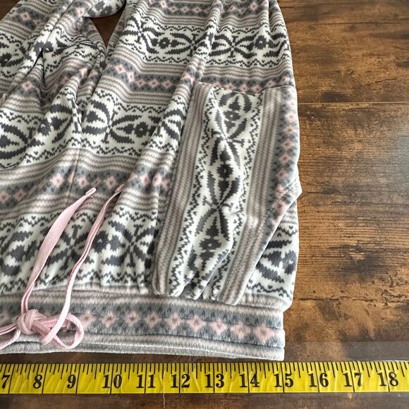 Jane and Bleecker Pajama Pants Small Pink Fair Isle Patch Pockets Soft Fleece - Picture 3 of 9